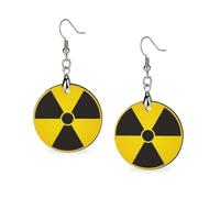 Nuclear Radiation Warning Sign Women's Drop Earrings Wooden Dangle Pendant with Stud Hoop Jewellery Gifts