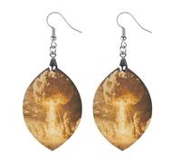 Nuclear Radiation Wooden Earrings Artistic Wood Pendants Vintage Earring Hooks Jewelry for Women Star