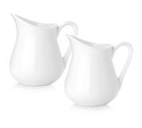 Nucookery 2 Pack 8 Oz White Creamer with Handle, Ceramic Small Creamer Pitcher Set of 2, Porcelain Small Milk Pitcher For Coffee Sauces Salad Milk, Microwave & Freezer Safe (8-Ounce, Set/2)