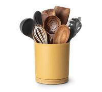 Nucookery 360°Rotating Utensil Holder, 7.2" Kitchen Utensil Crock, Ceramic Cooking Utensil Organizer with Countertop-Protection Cork Bottom for Farmhouse Kitchen Decor Christmas (Yellow Sand)