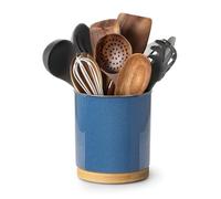 Nucookery 360°Rotating Utensil Holder, 7.2" Kitchen Utensil Crock, Ceramic Cooking Utensil Organizer with Countertop-Protection Cork Bottom for Farmhouse Kitchen Decor Christmas (Royal blue)