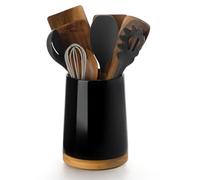 Nucookery 360° Rotating Utensils Holder, 8.2" Extra High Large Ceramic Kitchen Utensil Holder with Countertop-Protection Cork Bottom, Top Gathering Kitchen Decor for Counter (Black)