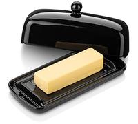 Nucookery Ceramic Butter Dish with Lid | Raised Legs and Non-Slip Strip Design | Porcelain Health | Dishwasher Safe, Black