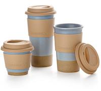 Nucookery Ceramic Travel Coffee Mug Set, Coffee Tumbler with Silicone Lid and Non-Slip Sleeve, Unique To Go Mug, Gifts for Women & Men, Microwave Safe Cappuccino, Tea, Latte Cups, Blue
