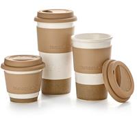 Nucookery - Travel Ceramic Coffee Mug Set, Coffee Tumbler with Silicone Lid and Insulated Sleeve, Unique Reusable Cup to Go Gifts for Women Men, Cappuccino Fit for