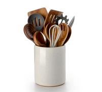 Nucookery - Ceramic Kitchen Utensil Holder with Cork Bottom to Protect Countertop, Rustic Vintage Kitchen Decor for Counter, Christmas Gift, 16.25