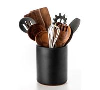 Nucookery Utensil Holder, 6.4" Ceramic Kitchen Utensil Holder with Countertop-Protection Cork Bottom, Farmhouse Kitchen Decor for Counter (Stone Black)