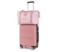 (Nude, 24 inch + travel bag) KONO 5PCS Travel Set 20/24/28 Inch ABS Hard Shell Suitcase And Duffel Bags