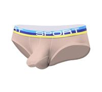 (nude, 3XL) Men Briefs U Convex Stretchy Breathable Underwear Mid Waist Anti-septic Contrast Color Elephant