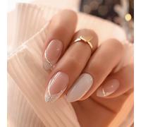 Nude Almond Nake nails, 24pcs Press on Fake Nails,Glossy Fake Nails with Glue, Comfortable Fit Stick on Nails, Artificial Summer Fresh Long Lasting Manicure Art Decoration Home DIY Comfortable Fit