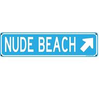 Nude Beach Coastal Theme Street Sign 16" x 4" Funny Tin Sign Shore Pool Deck Tiki Home Decor