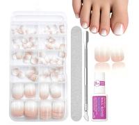 Nude False Toenails - 120pcs Square False Toenails Kit - Gradual Nude French Fake Toe Nails - Full Cover Press On Toe Nails With Glue, File & Pusher - Stick On Toenails For Women Nail Art Diy Gift