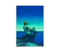 Nude Figure on Rock with Blue Sky Maxfield Parrish's 1922 Art Deco 'Daybreak' Ocean And Stars Wall Poster Print Canvas Wall Art Prints Photo Picture Paintings Room Decor Home Decorative Unframe 08x12