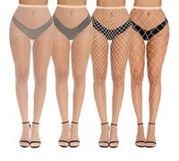 Nude Fishnet Tights for Women - 4Pcs Skin Coloured High Waist Stockings, One Size Suspender Pantyhose