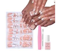 Nude French False Nail, 72PCS Long Square French False Nails & 72PCS Short Square Toenails, Reusable Tips Extensions for Home DIY (Nude)