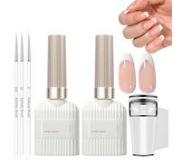 Nude French Manicure Kit - Jelly Nude and White Gel Nail Polish Set French Manicure Nail Polish with Nail Stamper and 3Pcs Nail Art Pen,Long Lasting French Manicure Gel for Home DIY Nail Salon