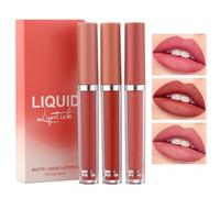 Nude Lip Gloss Set, 3 Pcs Matte Lipsticks Non-Stick Cup Nude Pink Lipstick Set, Highly Pigmented Waterproof Long Lasting Liquid Lipstick Lip Gloss Set Lips Make up for Women & Girls