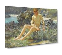 Nude Man On The Rocks By Henry Scott Tuke Canvas Wall Art Print 24x16 Inch | Ready to Hang, Gallery Wrapped, Fade-Resistant Inks, Securely Packaged, UK Made