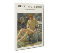 Nude Man On The Rocks By Henry Scott Tuke Canvas Wall Art Print 30x20 Inch | Ready to Hang, Gallery Wrapped, Fade-Resistant Inks, Securely Packaged, UK Made