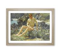 Nude Man On The Rocks By Henry Scott Tuke Classic Painting Framed Print | A2 Oak Framed Wall Art | Ready to Hang | Classic Historical Picture | Living Room Bedroom Lounge Office