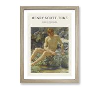 Nude Man On The Rocks By Henry Scott Tuke Exhibition Museum Painting Framed Print | A3 Oak Framed Wall Art | Ready to Hang | Modern Historical Picture | Living Room Bedroom Lounge Office