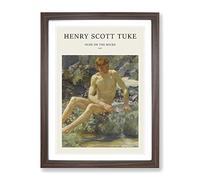 Nude Man On The Rocks By Henry Scott Tuke Exhibition Museum Painting Framed Print | A3 Walnut Framed Wall Art | Ready to Hang | Modern Historical Picture | Living Room Bedroom Lounge Office