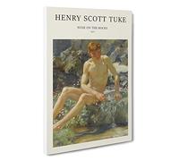 Nude Man On The Rocks Henry Scott Tuke Canvas Print | Gallery Wrapped 30mm Frame Wall Art | 30x20 inches | Ready to Hang | Contemporary People Picture | Living Room Bedroom Lounge Office
