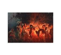 Nude Nymphs Dancing to Pans Flute Around The Fire by Joseph Tomanek, Witches Magic Canvas Poster Canvas Wall Decor Art Painting Prints on Modern Artwork for Living Room,Bathroom,Bedroom,Home 20x30inch