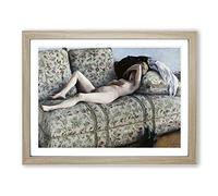 Nude On A Couch By Gustave Caillebotte Classic Painting Framed Print | A4 Oak Framed Wall Art | Ready to Hang | Classic Historical Picture | Living Room Bedroom Lounge Office