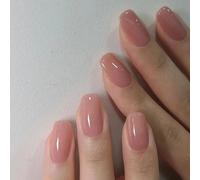 Nude Pink French Tip Press On Nails - Eco-Friendly Gel, Short Almond, 30-Sec Quick Application, Reusable Full-Cover Fake Nails with Glue Stickers,Parties & Weddings