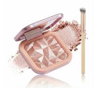 Nude Pink Highlighter Powder with Brush - Silky Smooth Buildable Shimmer for a Natural Luminous Glow on Cheeks, Eyes & Brow Bones, Long-Wearing Multi-Use Compact in Rose Gold Case