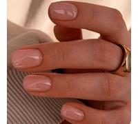 Nude Pink Press On Nails - Medium Short Square False Nails - Classic Glazed Natural Glossy Removable Coffin French Fake Nails - Acrylic Full Cover Stick On Nail For Women Girls Nails Art Manicure