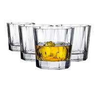 NUDE Whiskey Glasses Set of 4 - Hemingway 11.25 oz Lead-Free Crystal Old Fashioned Lowball Rocks Glasses for Whisky, Scotch, Bourbon & Tequila - Linear Pattern with Optical Effect, Dishwasher Safe