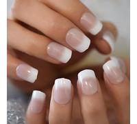 Nude White Tips Faux Ongles Finish French nail Squoval Acrylic Full Cover DIY Manicure Fake Nail 24pcs/kit