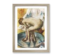 Nude Woman Bathing By Edgar Degas Classic Painting Framed Print | A4 Oak Framed Wall Art | Ready to Hang | Classic Historical Picture | Living Room Bedroom Lounge Office