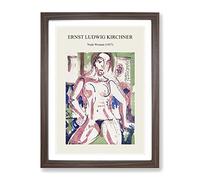 Nude Woman By Ernst Ludwig Kirchner Exhibition Museum Painting Framed Print | A3 Walnut Framed Wall Art | Ready to Hang | Modern Historical Picture | Living Room Bedroom Lounge Office