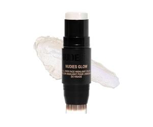 NudeStix Nudies Glow Highlighter Stick w/Blending Brush, Dewy Cream Makeup for Cheeks, Eyes, Lips, Soft Metallic Glowy Face Color and Contour, 0.28 oz (8g) (Illumi-Naughty)
