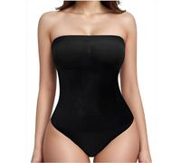 NUDESTORE Strapless Shapewear Women's Tummy Control Bodysuit Seamless Body Shaper Thong Tube Top Bodysuits One Piece, Black Thong, Medium