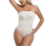 NUDESTORE Strapless Shapewear Women's Tummy Control Bodysuit Seamless Body Shaper Thong Tube Top Bodysuits One Piece, Off-white Thong, XL
