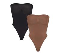NUDESTORE Strapless Shapewear Women's Tummy Control Bodysuit Seamless Body Shaper Thong Tube Top Bodysuits One Piece, 2pc Brown, Black, Small