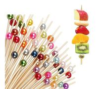 NUDFSY Cocktail Sticks 100 Counts Wooden Toothpicks Party Supplies Frill Finger Food Fruits Sandwich Nibbles for Cocktails Appetizers Fruits Desserts Party Supplies - Sliver Pearls,Ten Colors