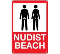Nudist Beach Warning Metal Sign Tin Signs Aluminum for Outdoors Use Yard Farm Fence Home Wall Decor 8x12 inch