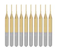 Nudiuhis 10PCS Titanium Coat Carbide End Mill Engraving Milling Cutter CNC Router Bits for PCB Machine, 1/8 Inch Shank 0.8Mm