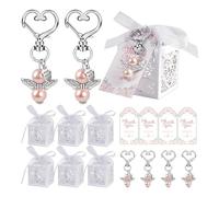 Nudiuhis 24 Piece Baby Shower Favors As Shown Plastic Including Cute Angel Keychains, Favor Boxes and Thank You Cards for Baptism Favors, Bridal