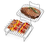 Nudiuhis 2PCS Air Fryer Rack, Air Fryer Double Layer Rack, Multi-Purpose Air Fryer Spare Parts Accessories Parts Grilling Rack with 5 Skewers