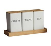 Nudiuhis 3PCS Set Tea Coffee Sugar Canister Set with Tray Iron Tea and Coffee Jars with Bamboo Lid Coffee Sugar Tea Containers B