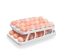 Nudiuhis 45 Eggs Holder for Fridge, 3 Rows Egg Dispenser,Freshness Ensured with Time Recorder,Space-Saving Rolling Eggs Organizer Easy to Use