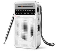 Nudiuhis AM FM Pocket Radio, Transistor Radio with Loudspeaker, Headphone Jack, Portable Radio for Indoor, Outdoor Use Silver