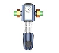 Nudiuhis Cleaning Pre Filter with Pressure Gauge 360° High-Pressure Backwash Filtration System Reusable Whole House Filter 6-Point Joint