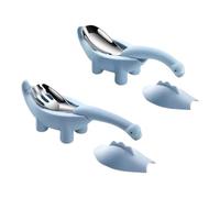 Nudiuhis Dinosaur ShapedInfant Feeding Spoon Fork Child Baby Cartoon Tableware Set Utensil Cute Shape Blue